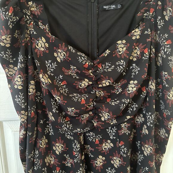 Nasty Gal Y2K Plunging V Neck Whimsigoth Floral Midi Dress Size 2 Romantic Party - Picture 4 of 12